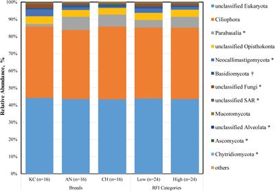 Metatranscriptomic Profiling Reveals the Effect of Breed on Active Rumen Eukaryotic Composition in Beef Cattle With Varied Feed Efficiency